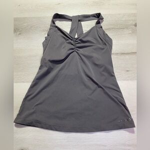 Merrell Workout Tank Gray Strap Racerback Ruched Bust UPF 50 Size Small